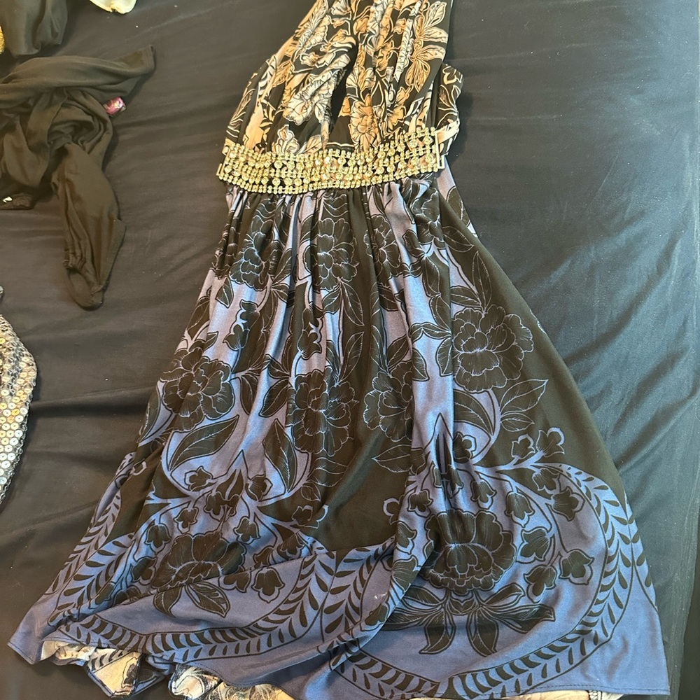 Elegant Black and Blue Floral Dress